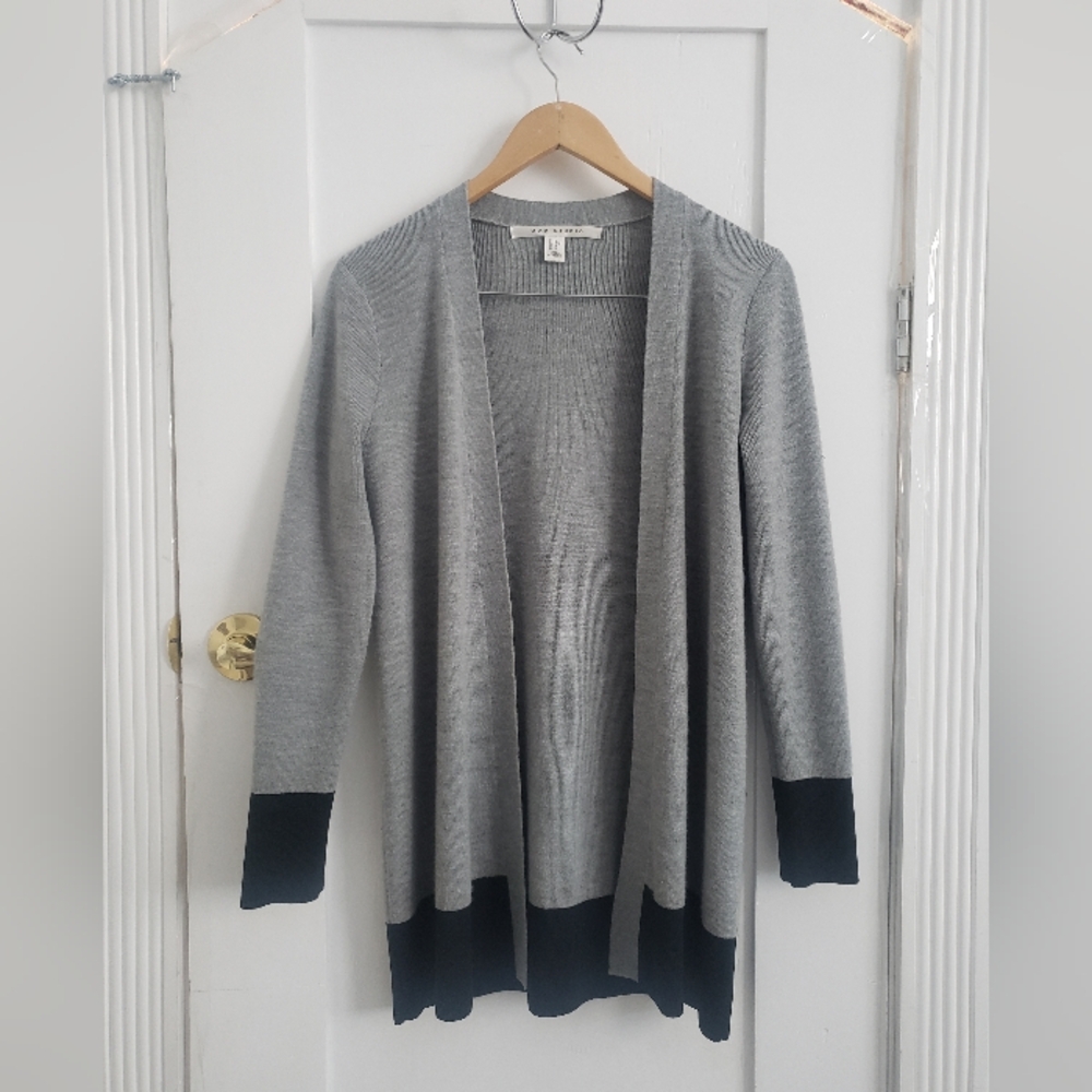 Max Studio Fine Merino Wool Blend Gray Teacher Cardigan